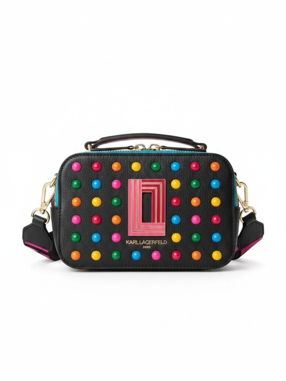 Karl Lagerfeld Black Leather Crossbody with Multicolor Studs
